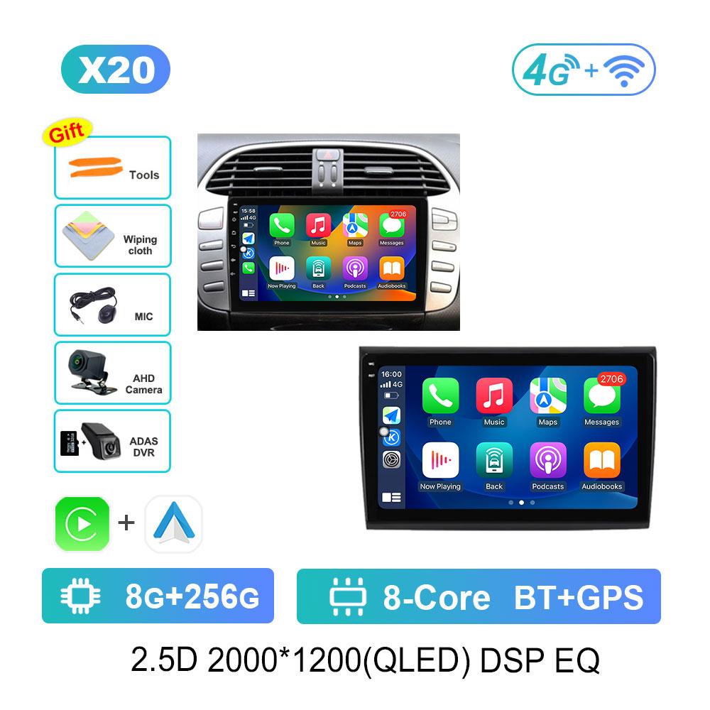 GPS Navigation Android 14 for Fiat Bravo 198 2 II 2007 - 2014 Car Video Multimedia Player Split Screen 4G BT DSP Stereo WiFi