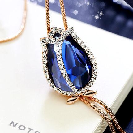 Clothes Versatile Classic Tulip Sweater Chain Autumn And Winter Long Crystal Water Drop Necklace Women