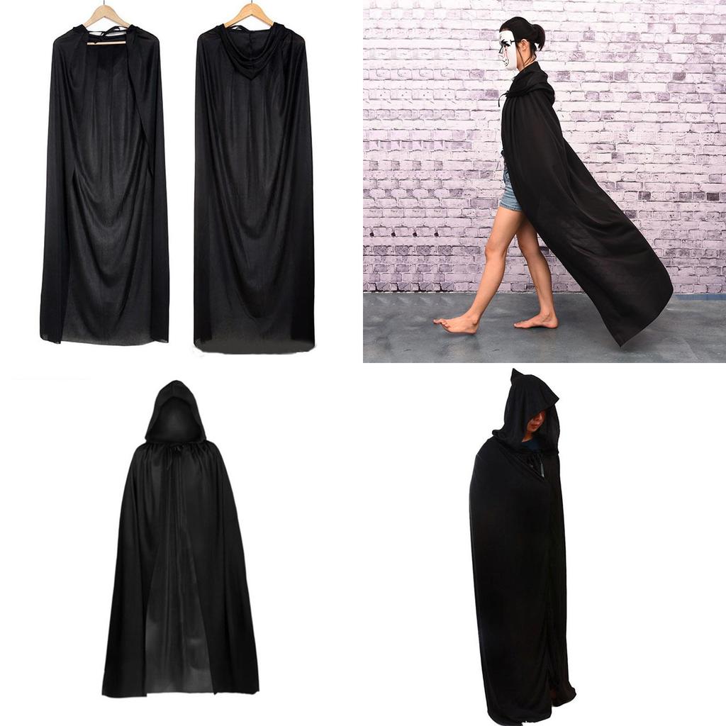 Halloween Cloak Cosplay Grim Reaper Vampire Witch Wizard Robe Party Adult Children Black Cloak Cape