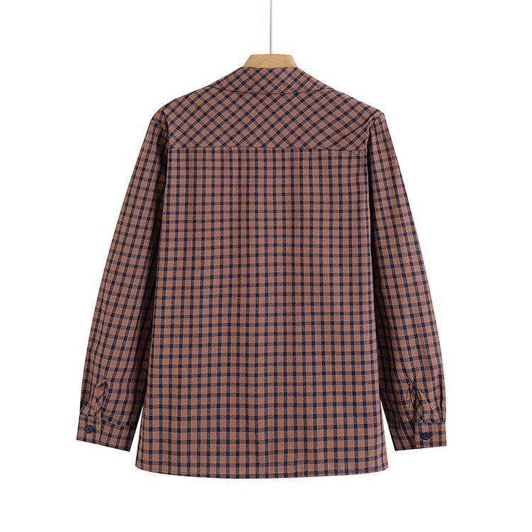 2026 Pure Cotton Plaid Cardigan for Middle-aged & Elderly Women - Long Sleeve, Mom & Grandma Style
