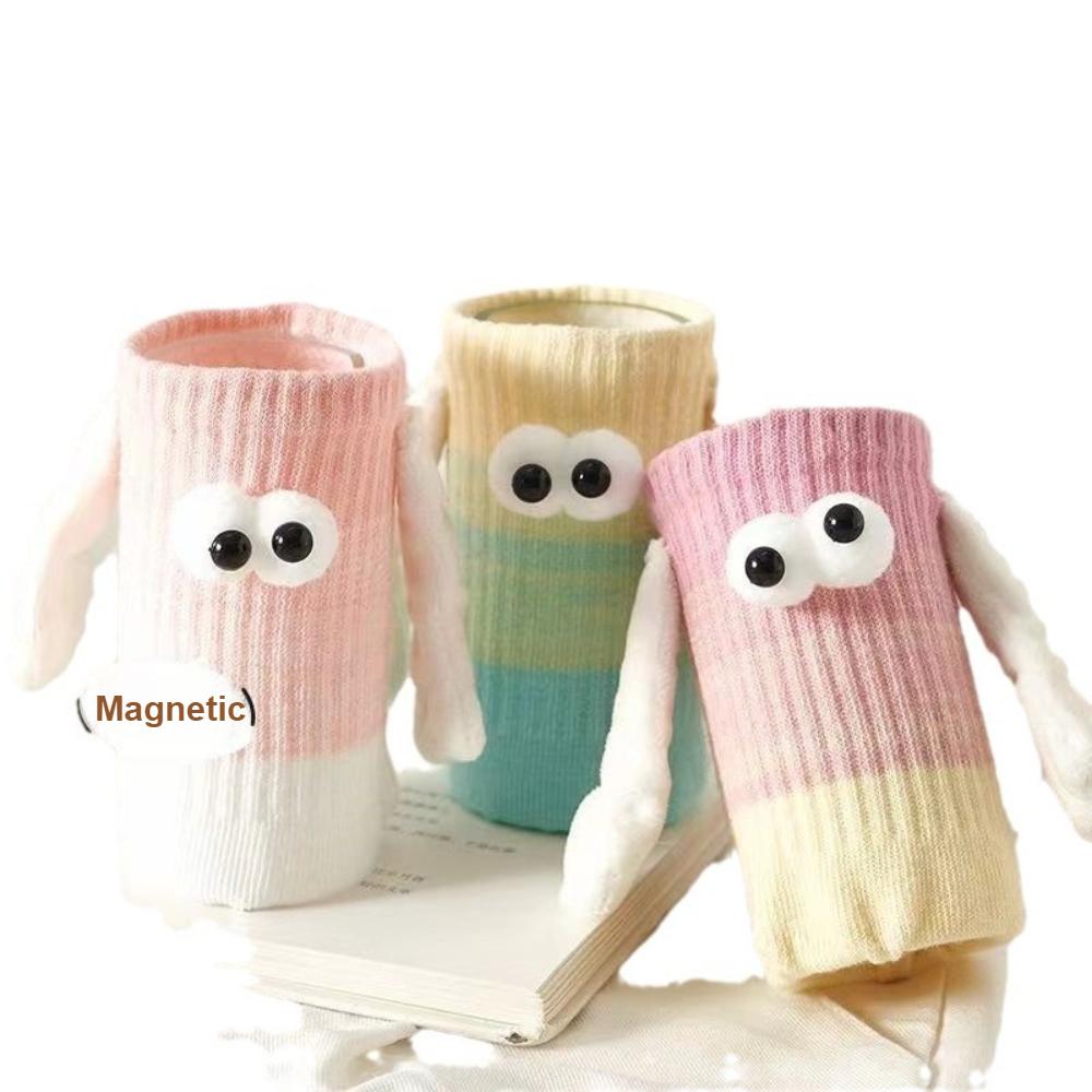 1Pair Funny Magnetic Holding Hands Socks Gradient Color Hand Grip Socks for Women Men Couple Middle Tube Socks Christmas Gifts
