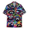 Magliette Divertenti con Stampa 3D di Procione da Uomo Camicetta Casual Hawaiana a Maniche Corte con Collo a Revers Camicia a Maniche Corte Estiva da Donna per le Vacanze