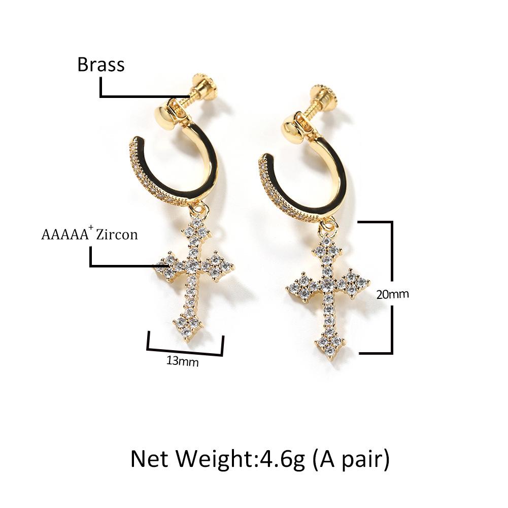 Hip Hop Spiral Buckle Cross Earrings Men's Street Versatile Zircon Nightclub Earrings Wind Earrings