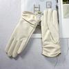 Sheepskin Leather Gloves Women's Fashion Elastic Style Velvet Lining to Keep Warm in Autumn and Winter Retro Color Points