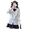 White Long Sleeve Petite College Style JK Uniform Shirt for Women – Versatile, Mid-Length, Perfect for Autumn.