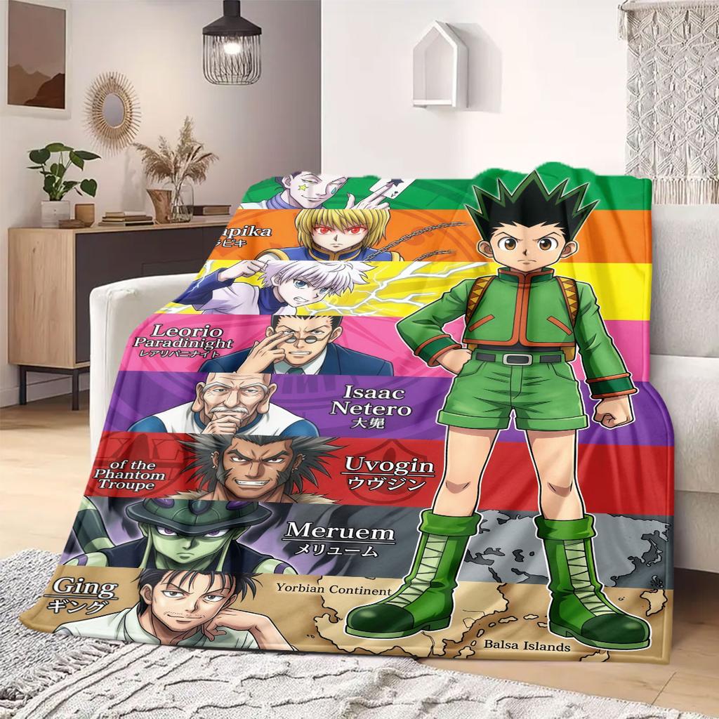 Hunter×Hunter Beautiful Cartoon Flannel Blanket, Printed Decorative Throw, Warm and Soft for Bedroom, Sofa and Outdoors_LIAN