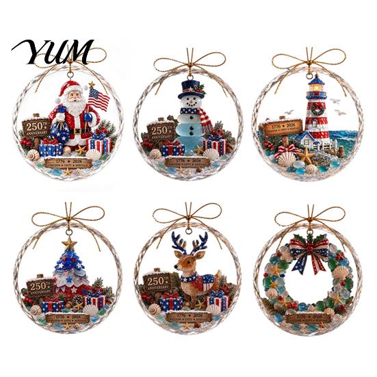 Christmas Wall Hanging Decor Ocean Themed Ornaments, Lighthouse/Wreath/Santa Claus/Xmas Tree/Snowman/Deer Acrylic Ornaments for Living Room