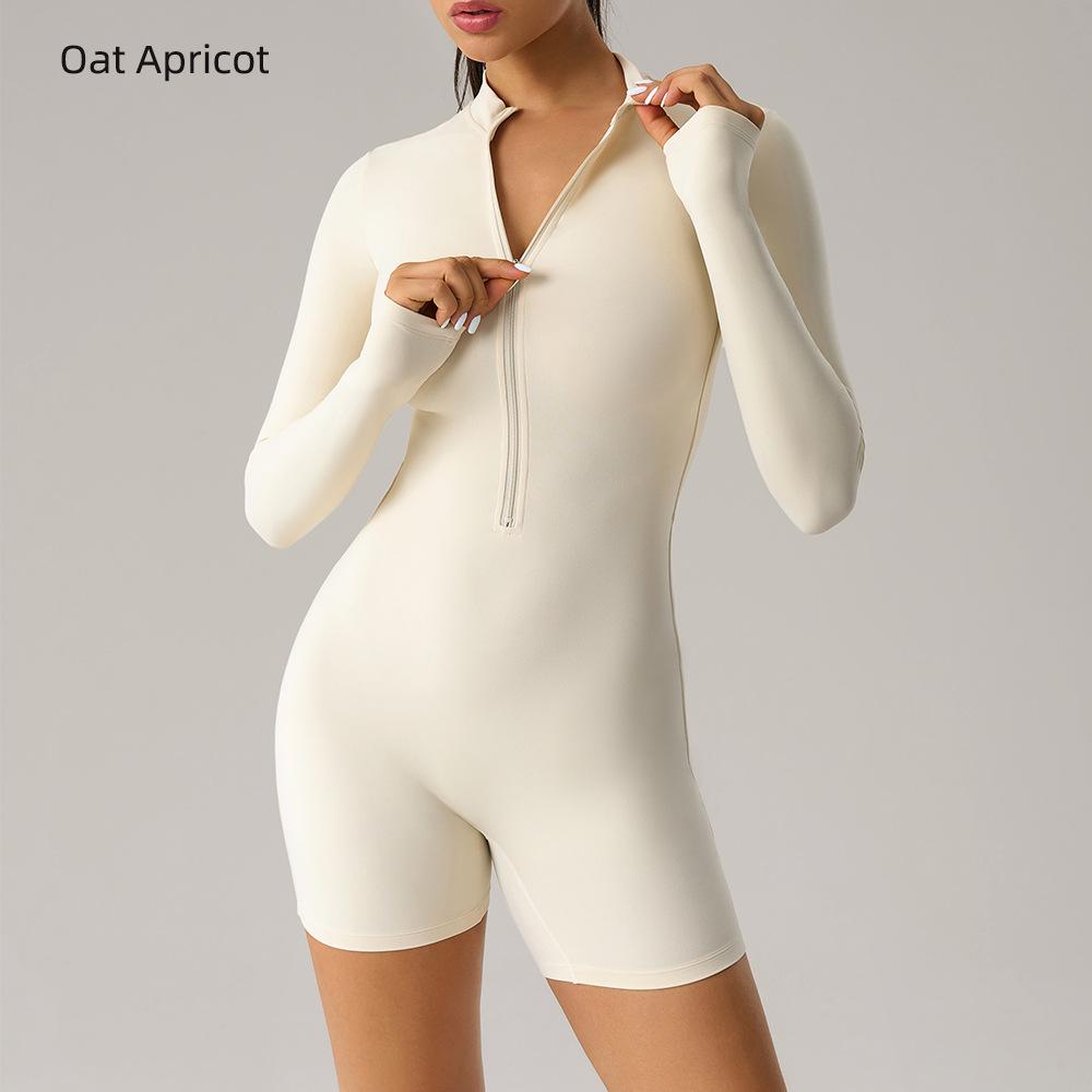 Damen Cross-Border Langarm Reißverschluss Bodysuit, Sexy Po-Hebender Fitness Jumpsuit, Sportbekleidung & Yoga Wear - DLT003