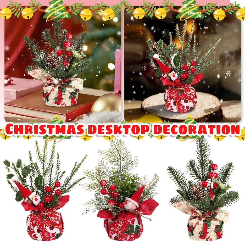 Christmas Flower Arrangement Ornaments, Wooden Barrels, Small Christmas Trees, Finished Desktop Ornaments, Holiday Gifts, Christmas Decorations