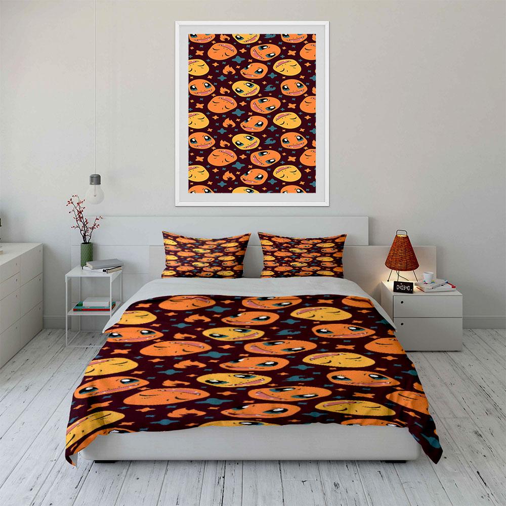 Orange Faces, Blue Stars. Bedding Sets Duvet Cover Sets Duvet Covers Pillowcases(1 * Duvet Cover 2 * Pillowcases, Without Duvet Insert)