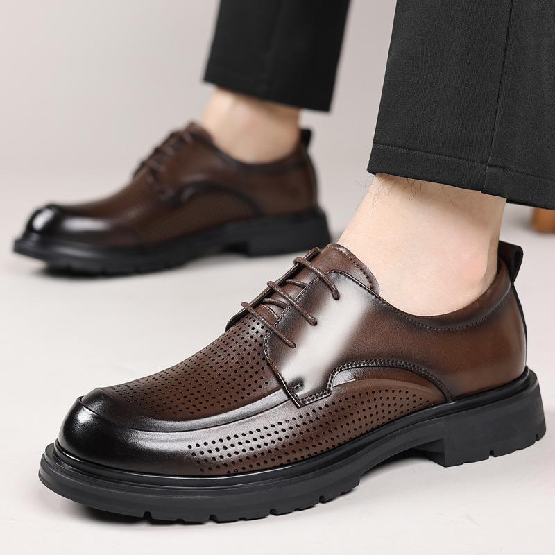 Fashion Summer Men Wedding Leather Shoes Business Men's Casual Shoes Youth British Style Hollow Fashion Breathable Shoes Big Size 38-46