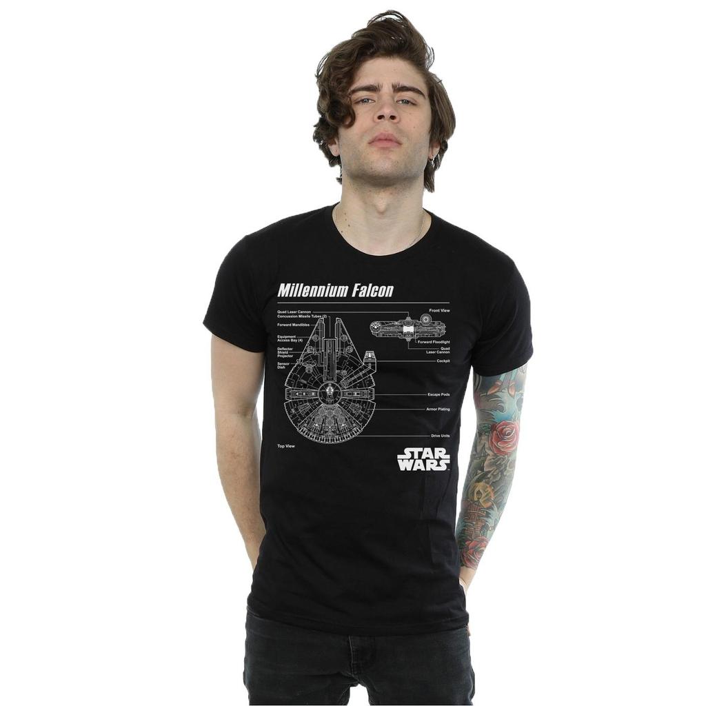 STAR WARS Mens Millennium Falcon Blueprint T-Shirt