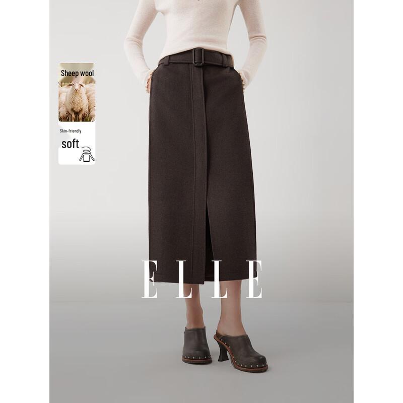 ELLE Women s French Retro Wool Blend Straight Midi Skirt M