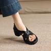 Krazing Pot Mikrofaser Mode Dicke Mittlere Absätze Peep Toe Schuhe Europäisches Design Sommer Größe 43 Größe 42 Plateau Damen Sandalen