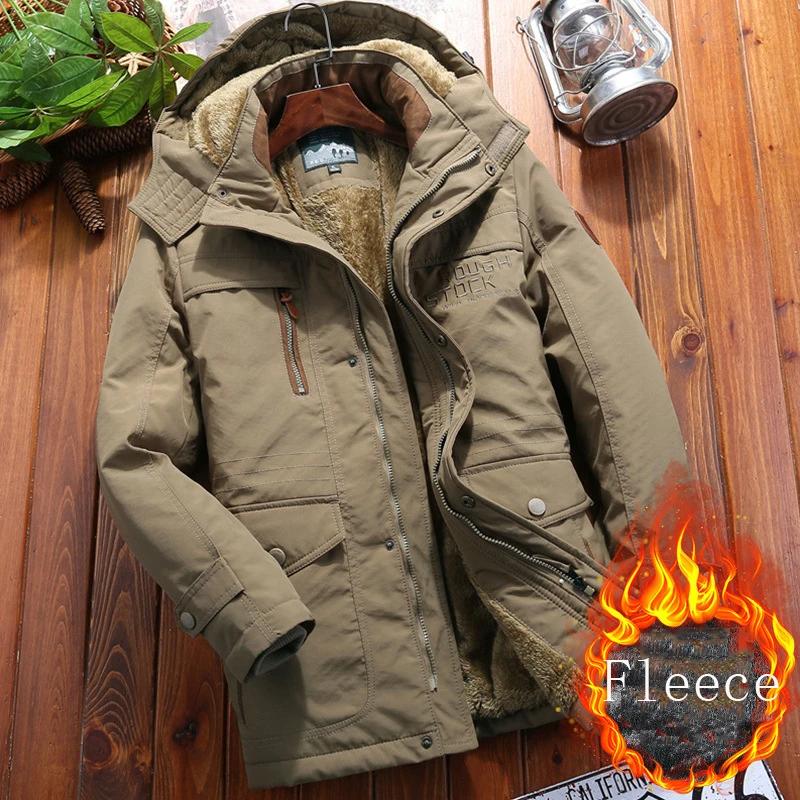 Parka de iarnă pentru bărbați, jachetă de vânt din fleece, groasă, călduroasă, cu blană, pentru bărbați, retro, cu glugă, streetwear, paltoane, jachete de vânt pentru bărbați 6xl