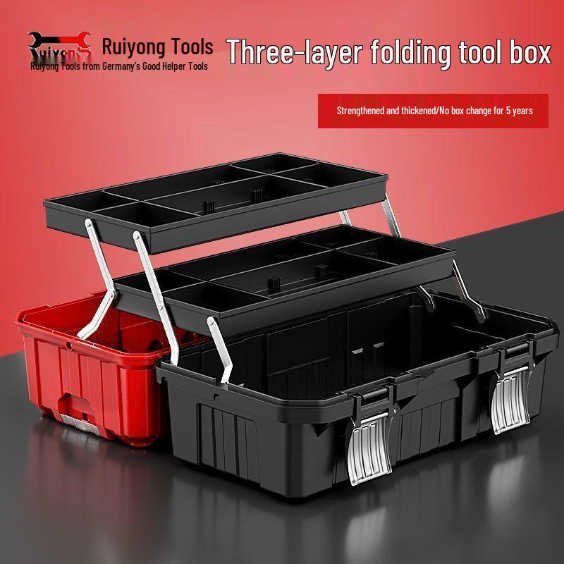 Three-Layer Folding Multi-Functional Tool Storage Box for Home and Car Use