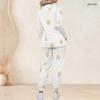 Women Plus Size Printed Nurse Scrub Set V Neck Long Sleeve Top With Pockets Long Pants