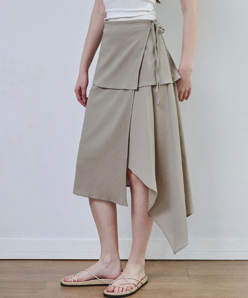 MALOUPE 3116 Crinkle Double Wrap Skirt (Beige)
