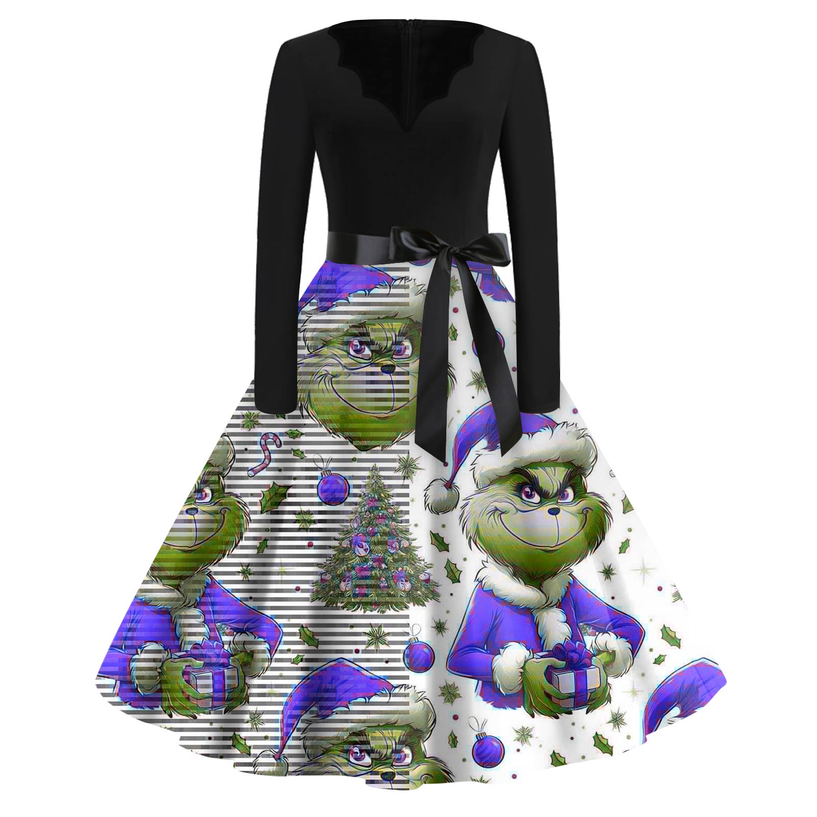 

Женское модное платье с V-образным вырезом, повседневное, приталенное, с рождественским принтом, с длинным рукавом M