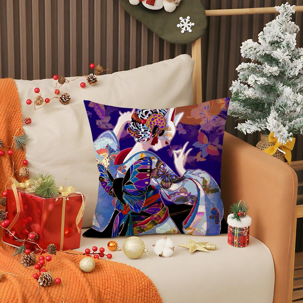 Japanese Style Anime Cartoon Art Pillow Case Anti-dustmite Pillow Invisible zipper silky short plush Sofa cushion cover