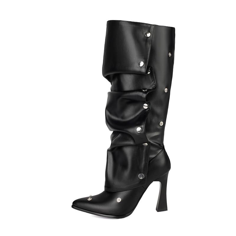 Dames høye hæler sexy europeisk og amerikansk stil nye spisse tynne hæler store størrelser middels støvletter