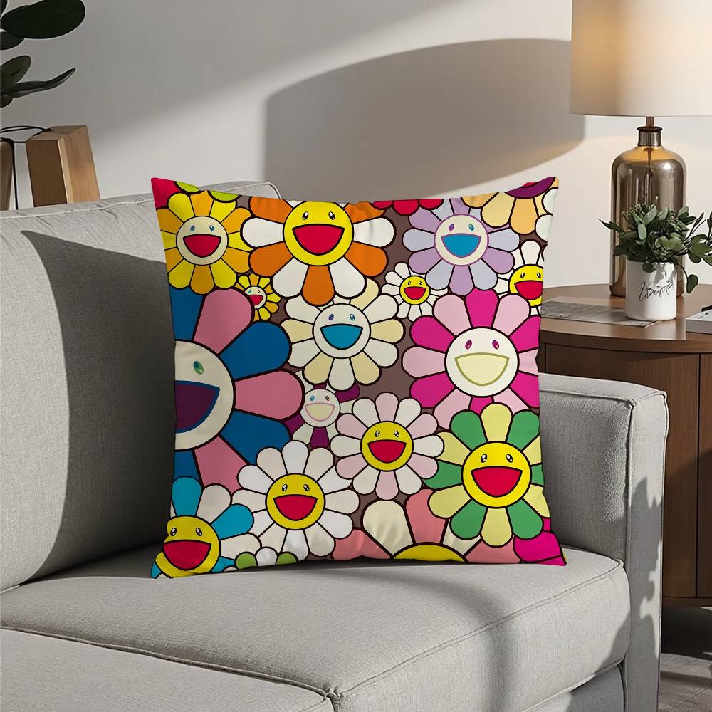 Design Art Kawaii Flowers Pillow Case Square Double‑Sided Print Cushion Case For Sofa Home Bedchamber Decor Gift