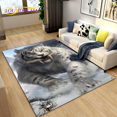 3D Beast Cartoon Animal Tiger, Sabretooth,Area Rug,Carpet Rug for Living Room Bedroom Sofa Doormat Decoration,Non-slip Floor Mat