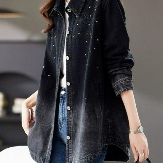 2026 Plus Size Slimming Denim Jacket for Women: Casual Mom Style for Spring & Autumn
