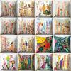 45x45cm Vintage Flower Pillow Case Decor Blue Painting Flower Bird Pillowcase Polyester Cushion Cover for Sofa Car Home