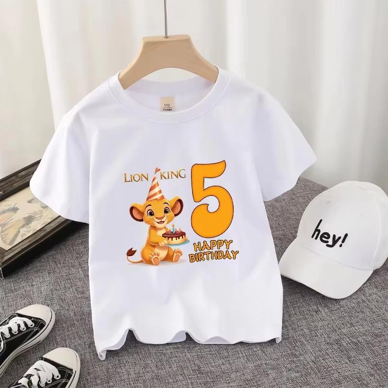 Lion King Simba Birthday Theme Pure Cotton Printed Children's T-shirt 2026 Summer New Fashion Parent Child Short Sleeve