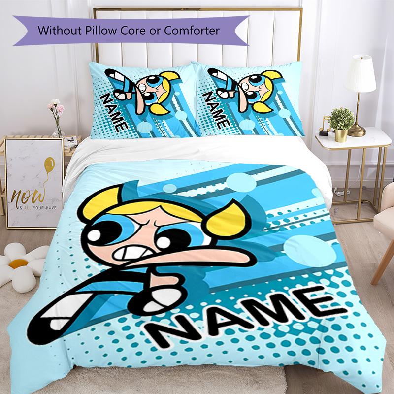 3pcs The Powerpuff Girls2 Cover Set - Personalized Name, HD Printed Bedding with 1 Cover and 2 Pillowcases - Perfect for Home Decor, Easy Care