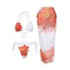 Women's 3 Piece Bikini Set with Skirt Vintage Print Swimwear, Retro Floral Cover Up Bathing Suit for Summer Beach