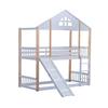 Bunk Bed with Fence Anti-fall Device Characteristic Windows Ladder Wood Frame Family Loft Bed Home