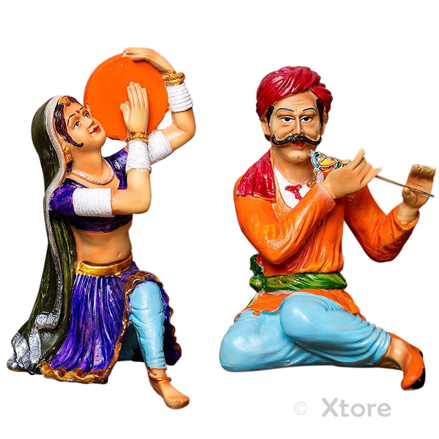 Xtore Resin Rajasthani Traditional Musical Couple Decorative Showpiece for Home Decor