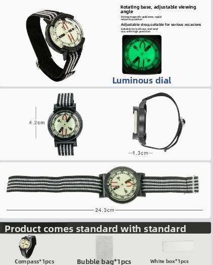 Diving Outdoor Special Compass Strong Magnetic Wristwatch Type Luminous Light Noctilucent Display Large Quantity