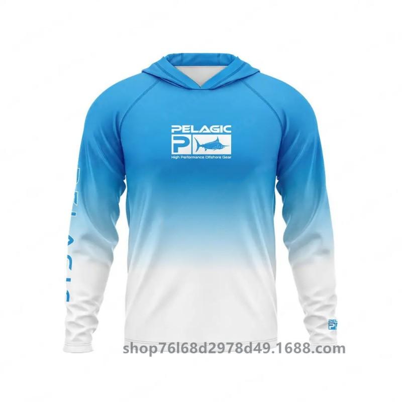 Mens UPF 50 Quick-Dry Fishing Shirt With Hood Long Sleeve Sun Protection Top Outdoor Angling Wear