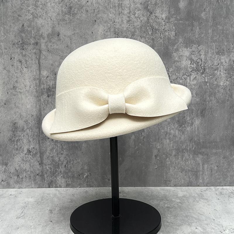 Show Face Little Hepburn Curly Edge Bow White Female Dome Temperament Thousand Gold Fan Woolen Beret