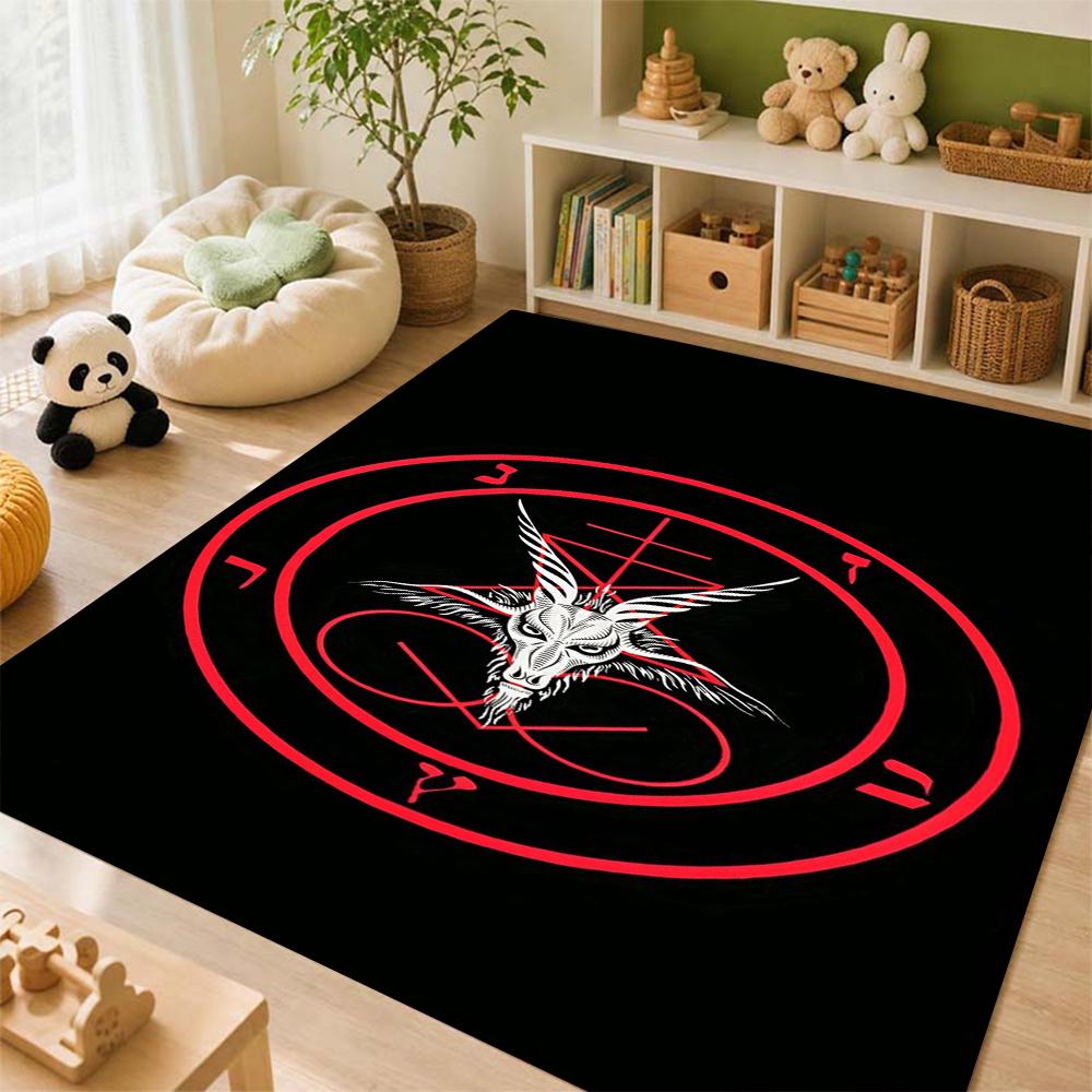 Dark Gothic Pentacle Ruby Accents Patterned Rug Nonslip Thick Carpet For Living Room Bedroom Hallway Home Decor Birthday Gift