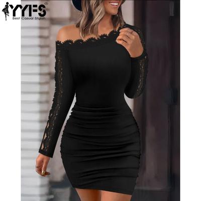 Damenmode Herbst Winter einfarbiger Druck Langarm One Shoulder Cocktail- und Abendkleider