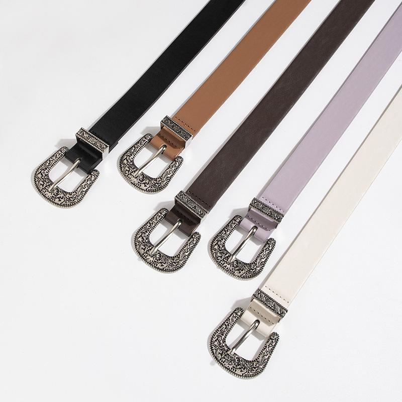 New Lady's Western Handsome Fashion Engraving Retro PU Belt Neutral Personality Trendy Women's Belt