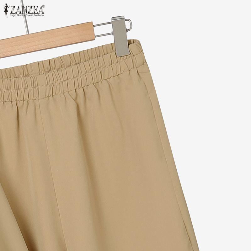 ZANZEA Damen Langarm Patchwork Bluse und Hose Lässige Zweiteilige Anzugsets
