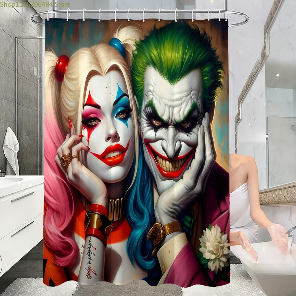1pc Warner Bros Themed Shower Curtain | Clown Quinn - Multifunctional Privacy Curtain for Home, Bathroom, Camping, Office, and