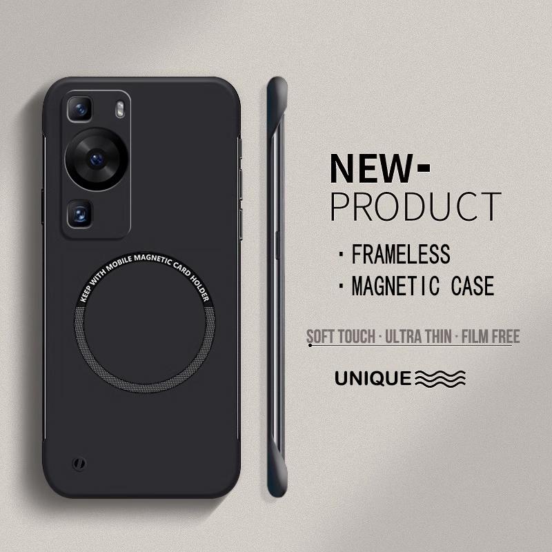 

Ультратонкий жорсткий ПК магнітний безрамковий чохол для телефону для Huawei P60 P50 P40 P30 Pro P60Pro матовий протиударний однотонний чохол for P60 Pro чорний
