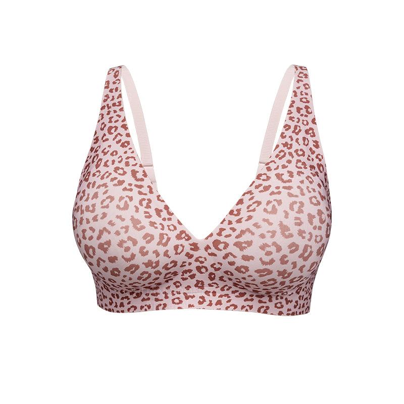 

Europe and the United States popular seamless jelly glue underwear women s personality leopard print big chest small invisible thin soft support bra S