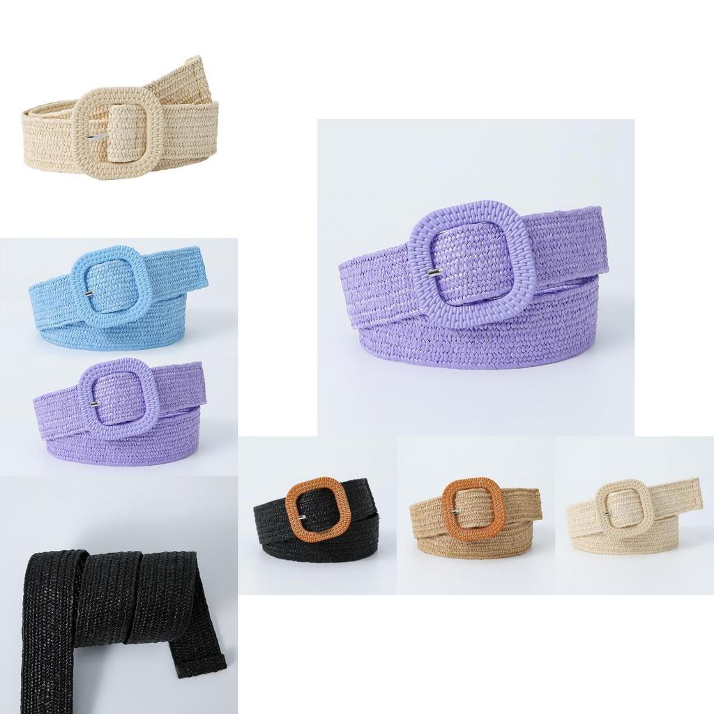 Eleganter koreanischer Taillengürtel mit 4 cm großer quadratischer Schnalle aus PP-Gras, elastisch und dekorativ, für Damen in bezaubernden Bonbonfarben