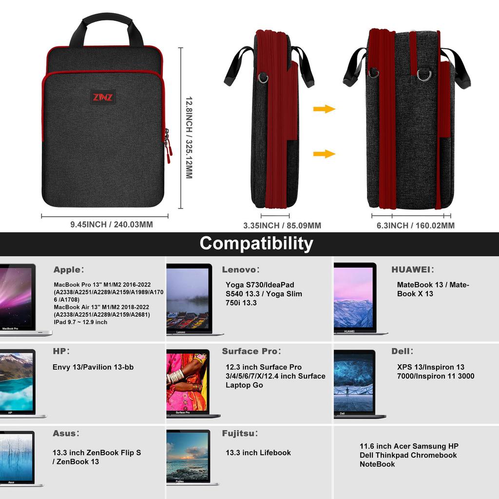 13-inch Laptop Shoulder Bag Messenger Bag Expandable Business Shoulder Bag Computer Bag Contrast Color