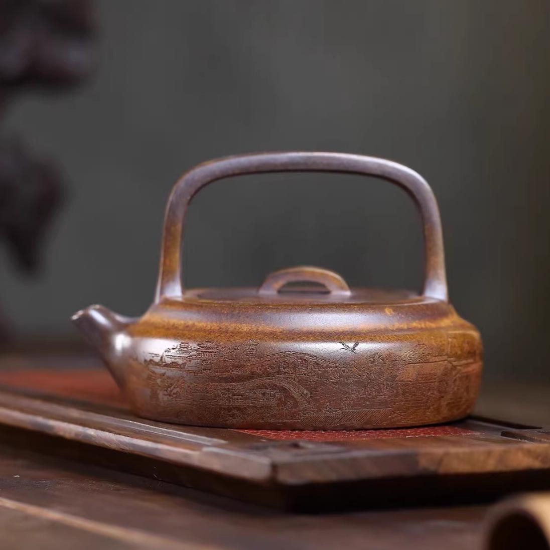 Dragon Bone Gold Sand Handle Large Capacity Tea Set - 350ml Yixing Purple Clay Teapot