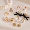 Ten-piece Set of Diamond-set Pearl Drop Oil Bow Love Silver Needle Stud Earrings Versatile Earrings