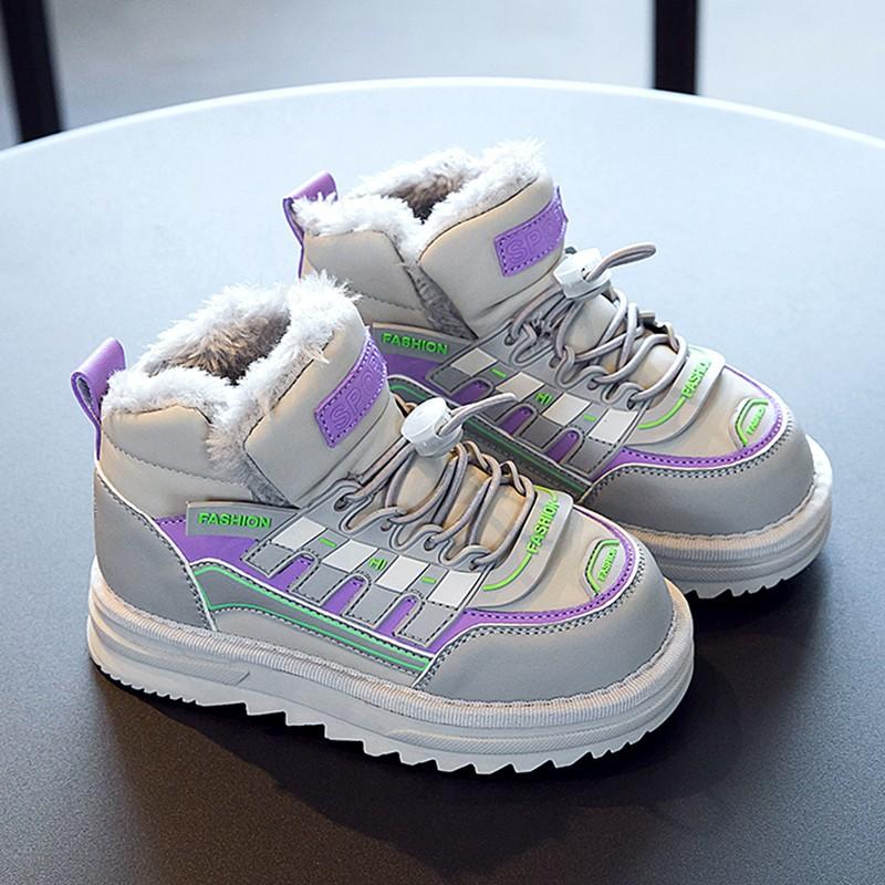 Dziecięce Zimowe Wodoodporne Buty Śniegowe Dziewczęce Do Wędrówek na Świeżym Powietrzu Zimowe Pluszowe Bawełniane Buty Dziecięce Dziewczęce Buty Zimowe Ocieplane Zintegrowanym Futrem