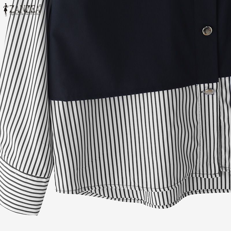 ZANZEA Women Casual Long Sleeve Stripe Print Patchwork Blouse
